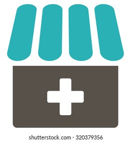 Drugstore vector icon. Style is bicolor flat symbol, grey and cyan colors, rounded angles, white background.