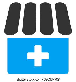 Drugstore vector icon. Style is bicolor flat symbol, blue and gray colors, rounded angles, white background.