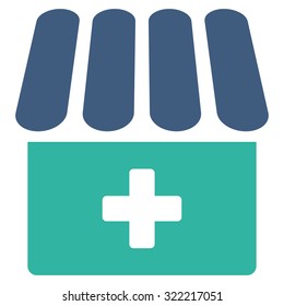Drugstore vector icon. Style is bicolor flat symbol, cobalt and cyan colors, rounded angles, white background.