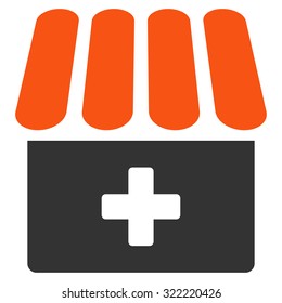 Drugstore vector icon. Style is bicolor flat symbol, orange and gray colors, rounded angles, white background.