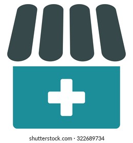 Drugstore vector icon. Style is bicolor flat symbol, soft blue colors, rounded angles, white background.
