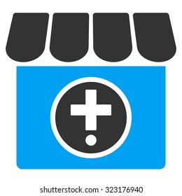 Drugstore vector icon. Style is bicolor flat symbol, blue and gray colors, rounded angles, white background.