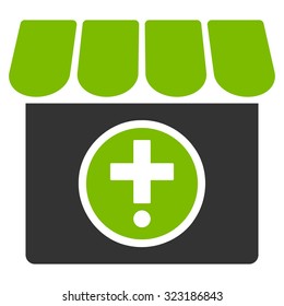 Drugstore vector icon. Style is bicolor flat symbol, eco green and gray colors, rounded angles, white background.