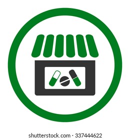 Drugstore vector icon. Style is bicolor flat rounded symbol, green and gray colors, rounded angles, white background.