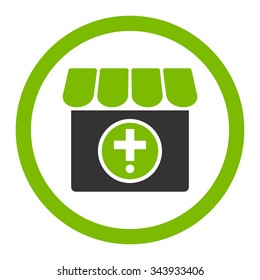 Drugstore vector icon. Style is bicolor flat rounded symbol, eco green and gray colors, rounded angles, white background.