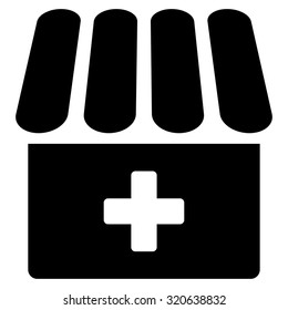 Drugstore vector icon. Style is flat symbol, black color, rounded angles, white background.