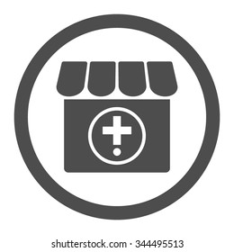 Drugstore vector icon. Style is flat rounded symbol, gray color, rounded angles, white background.