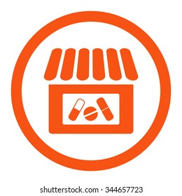 Drugstore vector icon. Style is flat rounded symbol, orange color, rounded angles, white background.