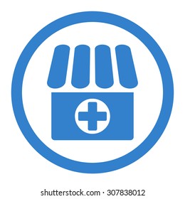 Drugstore vector icon. This rounded flat symbol is drawn with cobalt color on a white background.