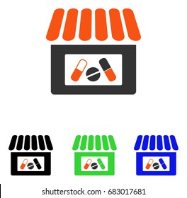 Drugstore vector pictogram. Illustration style is a flat iconic colored symbol with different color versions.
