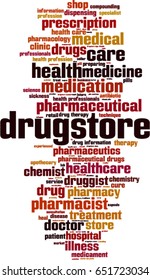 Drugstore word cloud concept. Vector illustration
