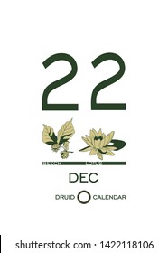 Druid calendar of flowers and trees. Leaf calendar template. Day after day. December 22 is a beech tree and a lotus flower. Astrological celtic horoscope. Eco design