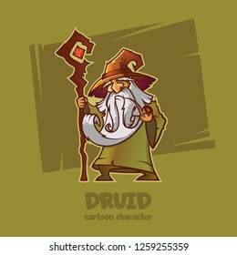 Druid. Cartoon character. Wizard.