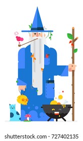  Druid in the style of the cartoon. Isolated object on white background. Vector illustration. Flat vector illustration. Characters design.