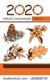 Druid Trees Calendar 2020. Celtic Trees: Fir, Jasmine, Rowan, Oak