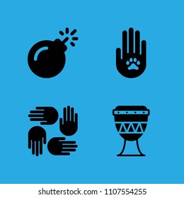 drum, animal solidarity, supportive hands and bomb icons vector in sample icon set for web and graphic design