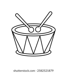 Drum black and white flat vector icon design with editable stroke