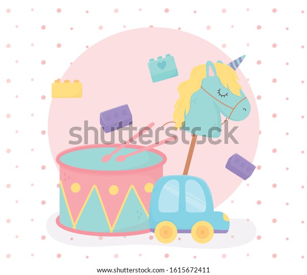 drum car horse stick locks cartoon kids toys\
vector illustration