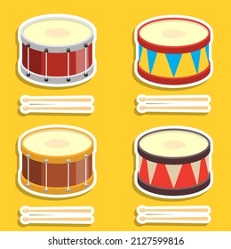 Drum, drum cartoon icons set. Vector, cartoon illustration. Vector.