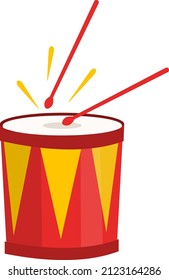 Drum, cartoon red drum icon. Vector, cartoon illustration. Vector.
