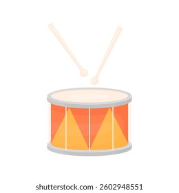 Drum in cartoon style on white background isolated. Small classic children's drum. Musical instrument
