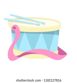 Drum in cartoon style. Vector illustration isolated on white background.