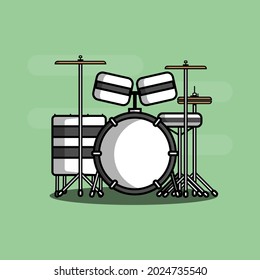 drum cartoon Vector Icon Illustration. Science Technology Icon Concept Isolated Premium Vector. Flat Cartoon Style
