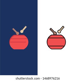 Drum, Celebration, China, Chinese  Icons. Flat and Line Filled Icon Set Vector Blue Background. Vector Icon Template background