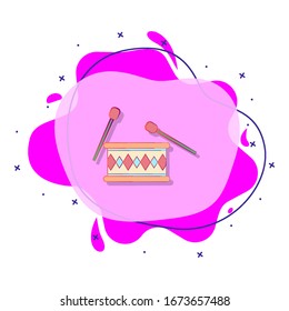 Drum with chopsticks colored liquid bacdge icon. Simple color vector of circus icons for ui and ux, website or mobile application