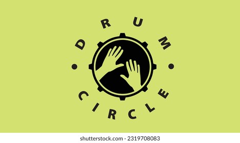 Drum circle logo concept. Hands on the drum.