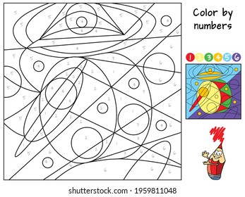 Drum. Color by numbers. Coloring book. Educational puzzle game for children. Cartoon vector illustration