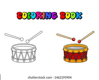 Drum coloring pages cartoon icon symbol design isolated on white background