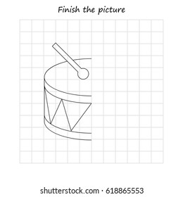 drum copy and coloring the picture, educational game for preschool
,children (kids). Complete the picture