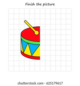 drum  copy and coloring the picture, educational game for preschool
,children (kids). Complete the picture