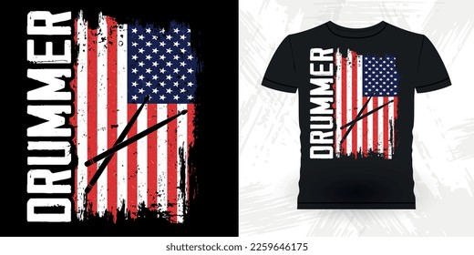 Drum Dad American Flag Funny Musician Drummer Retro Vintage T-shirt Design