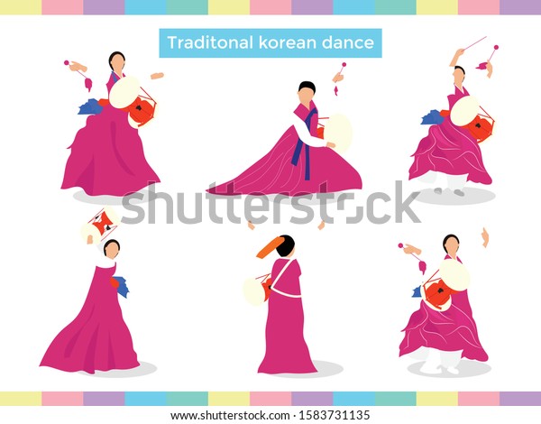 ドラムダンスイラスト伝統韓国コレクション のベクター画像素材 ロイヤリティフリー 1583731135
