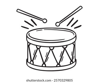 drum doodle hand drawn icon. Outline drawing drum line clipart symbol. Vector illustration