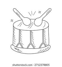 Drum doodle icon with white background vector stock illustration