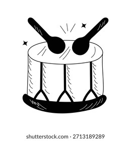 Ícone de doodle de tambor com ilustração de stock de vetor de fundo branco