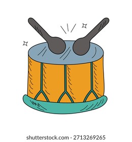Drum doodle icon with white background vector stock illustration