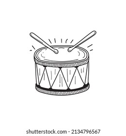 Drum doodle illustration isolated on white background. Hand drawn drum vector