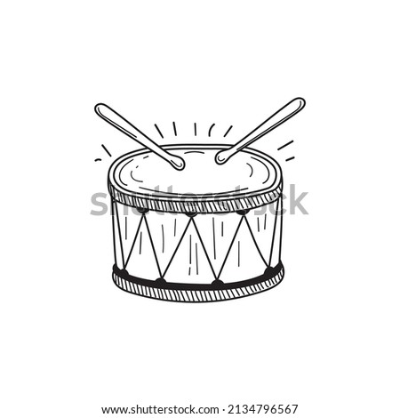 Drum doodle illustration isolated on white background. Hand drawn drum vector