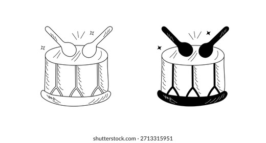 Trommeldoodle-Set-Symbol mit weißem Hintergrund, Vektorgrafik