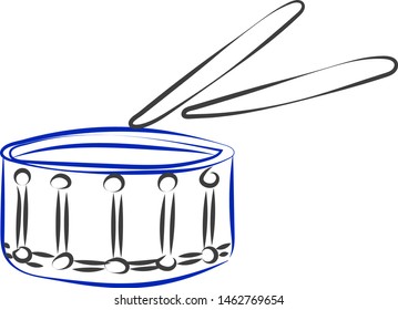 Drum drawing, illustration, vector on white background.