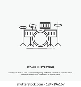 drum, drums, instrument, kit, musical Icon. Line vector gray symbol for UI and UX, website or mobile application