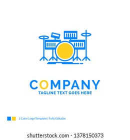 drum, drums, instrument, kit, musical Blue Yellow Business Logo template. Creative Design Template Place for Tagline.