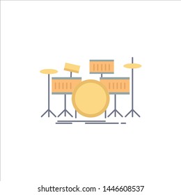 drum, drums, instrument, kit, musical Flat Color Icon Vector