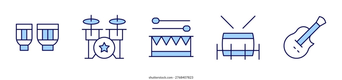 drum, drumset, electricguitar. Instruments Icon vector illustration. Line Duotone style. Editable stroke.