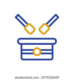 Drum and drumsticks icon in blue and gold