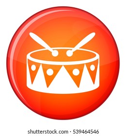 Drum and drumsticks icon in red circle isolated on white background vector illustration
